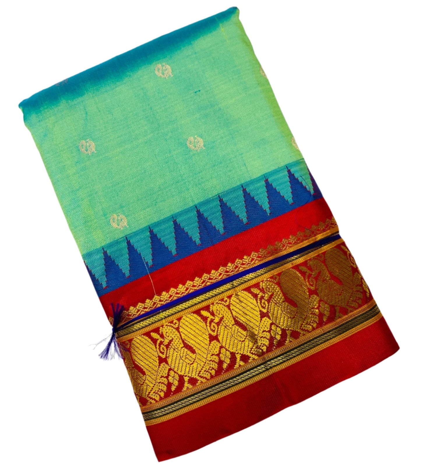 Pure Kanchipuram Silk Saree Dual Shade with Contrast Red Annam Border