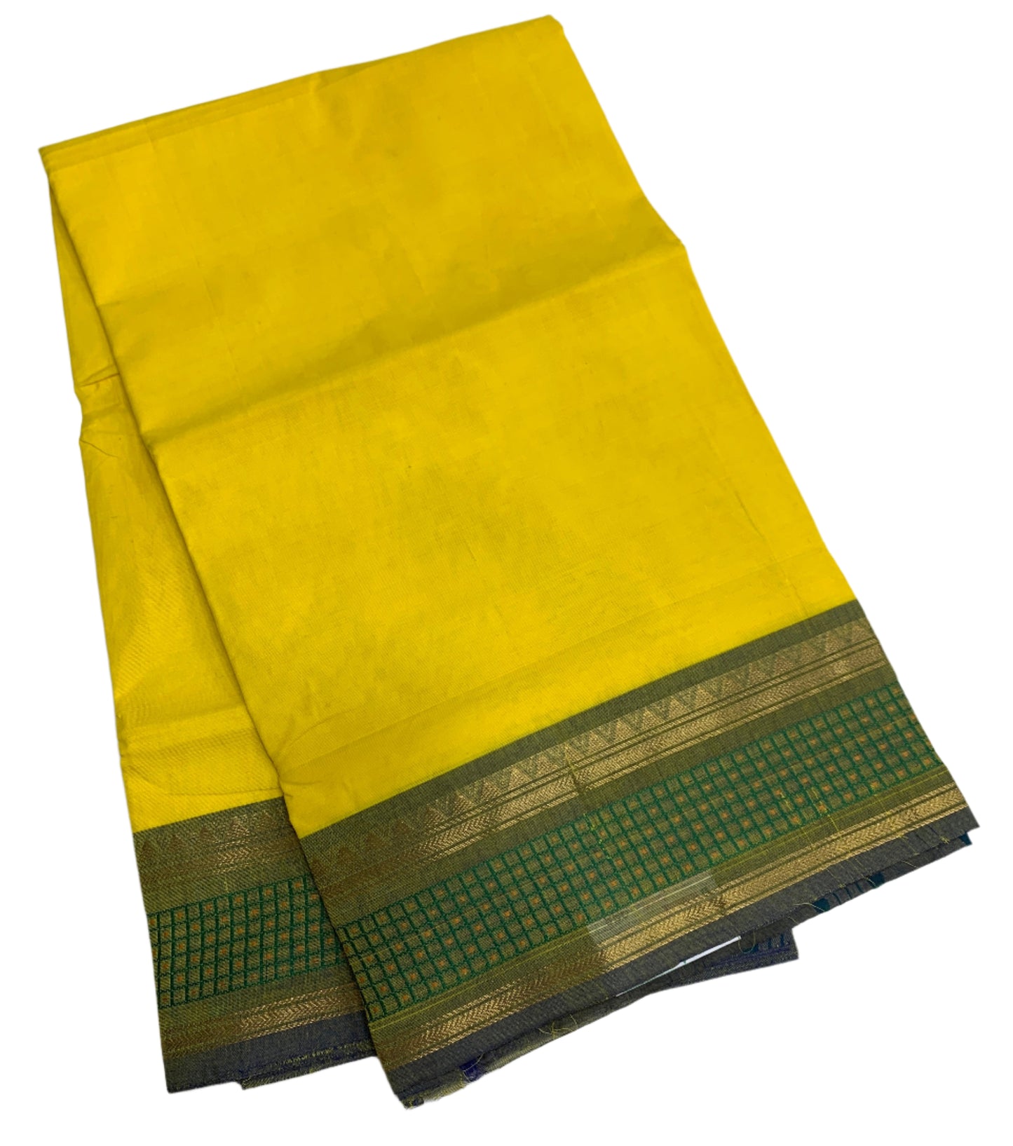 Chettinad Cotton Saree Yellow Colour with Green Border