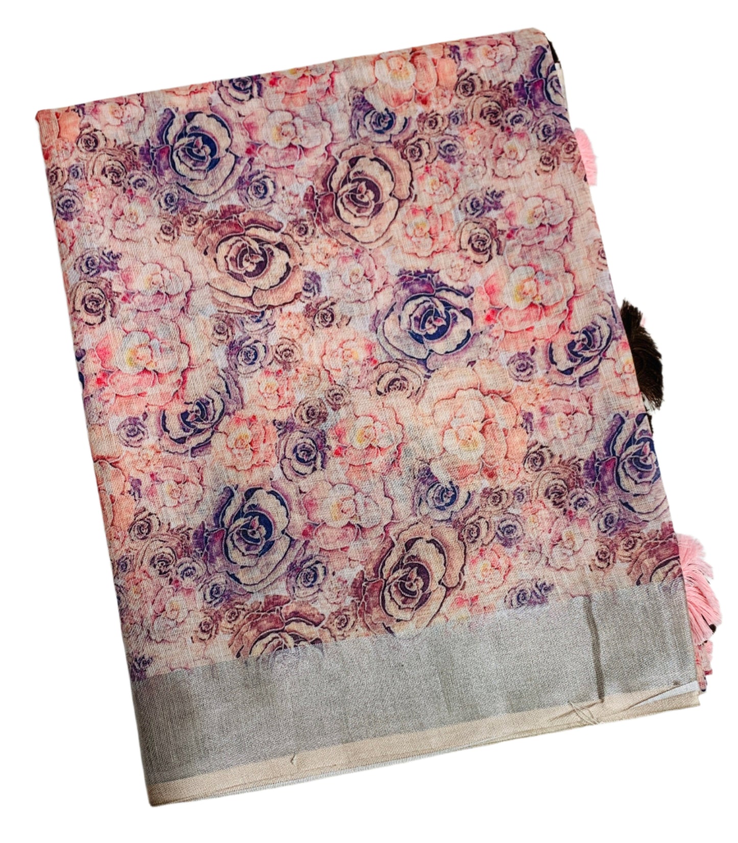 Jute Cotton Saree Baby Pink Colour with Thread Border