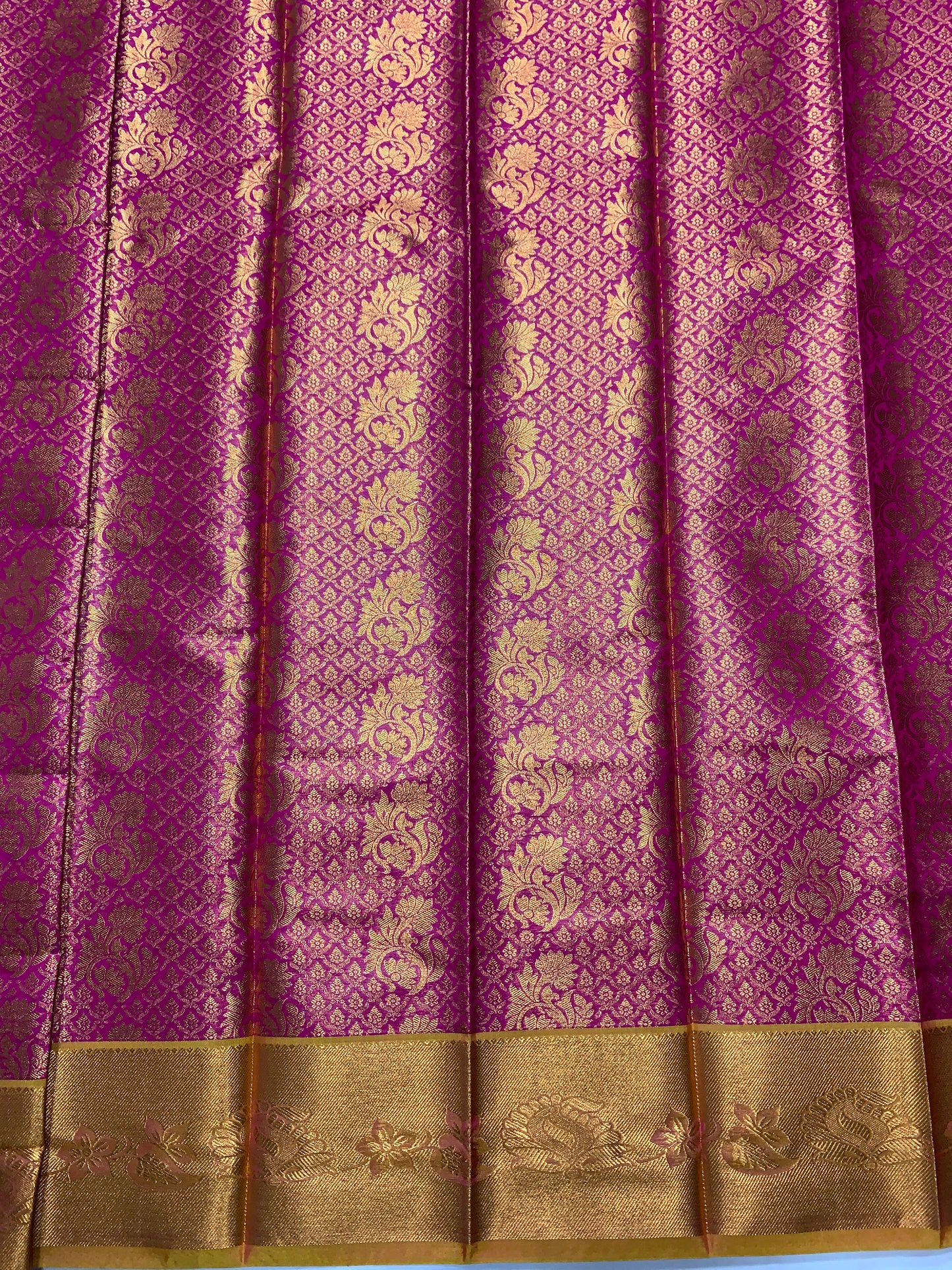 Vegan Silk Saree Pink Colour with Copper and Golden Yellow Border