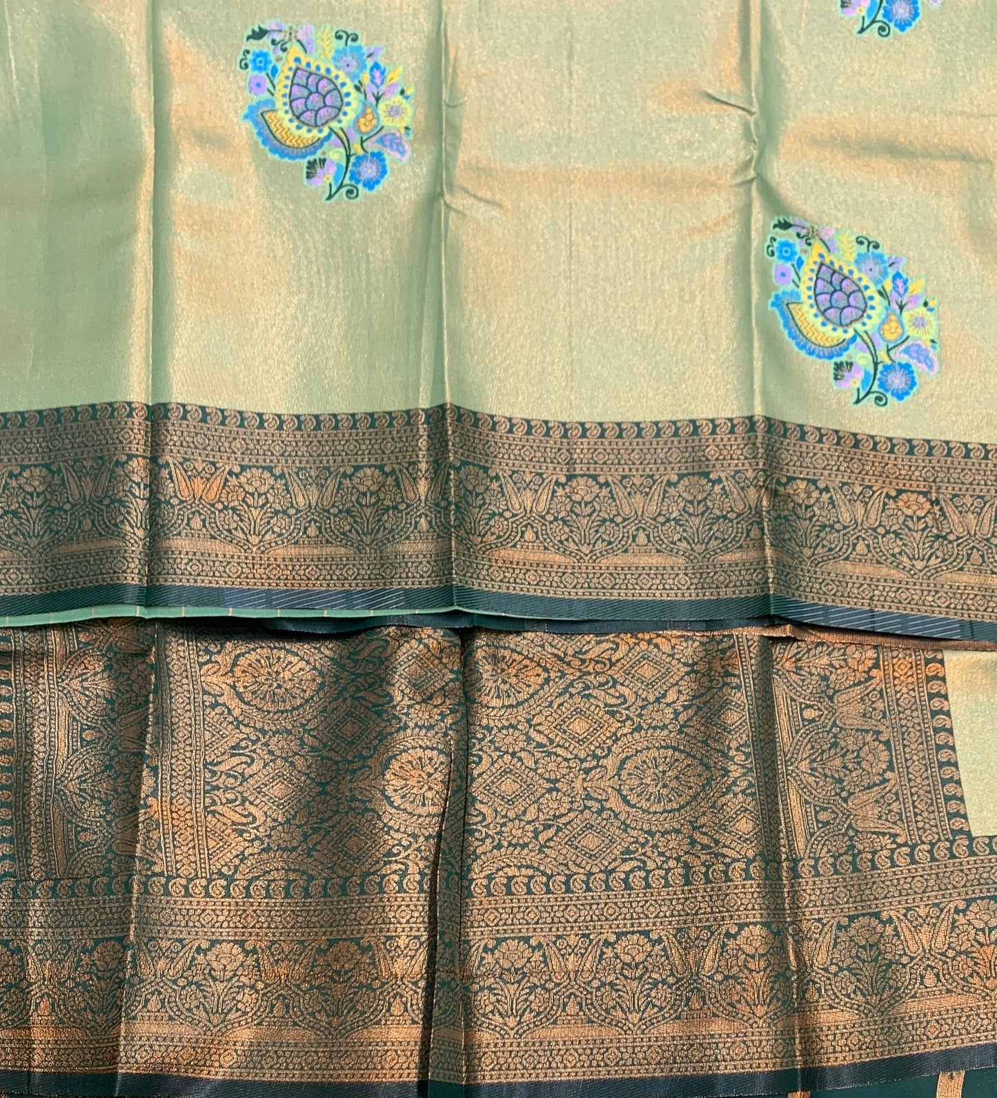 Fancy Tissue Saree Green Colour with Self Border
