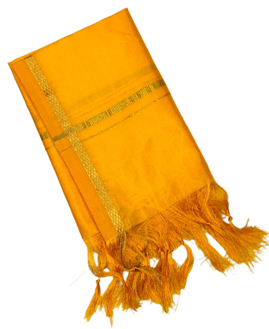 2 Mulam Silk Pooja Towel Yellow Colour