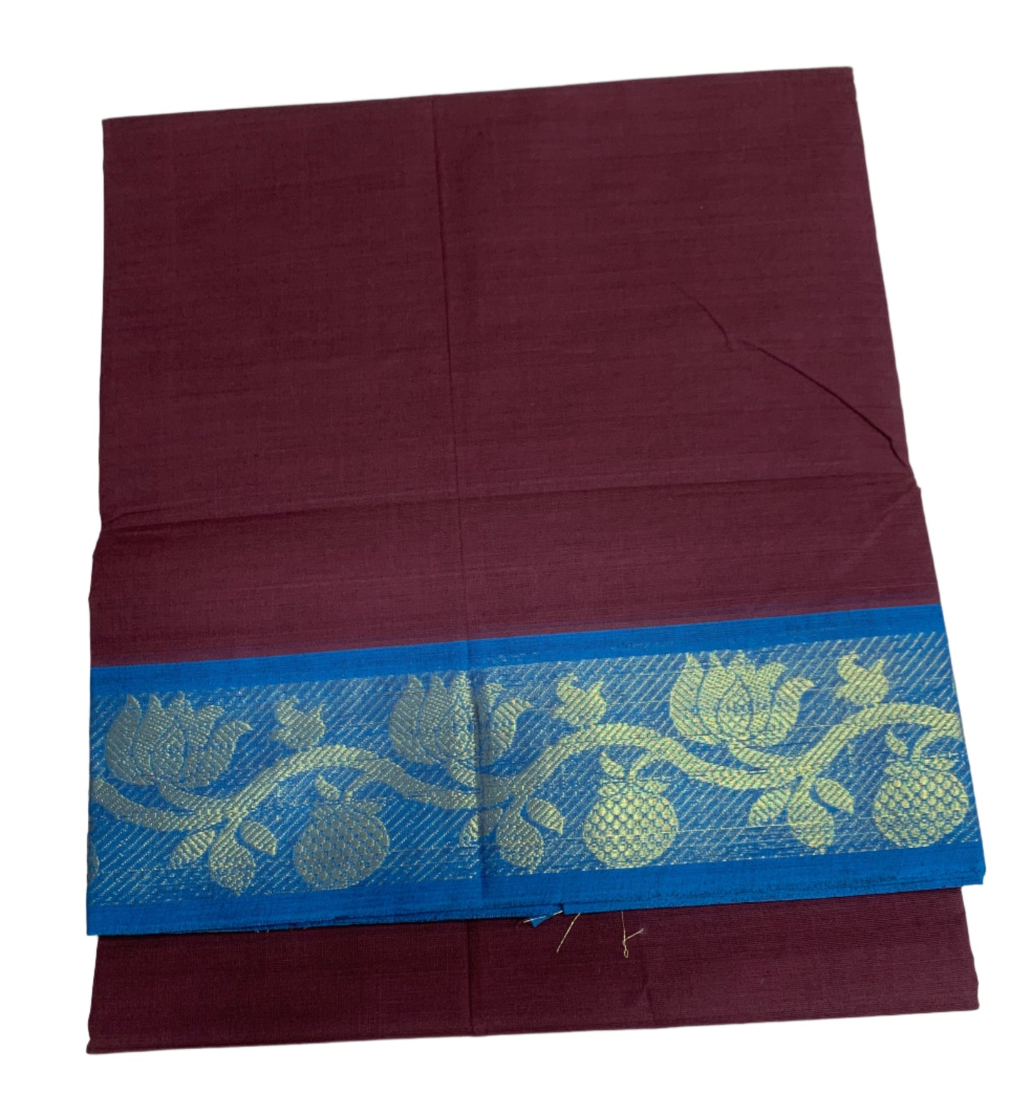 Chettinad Cotton Saree Magenta Colour with Sky Blue Border