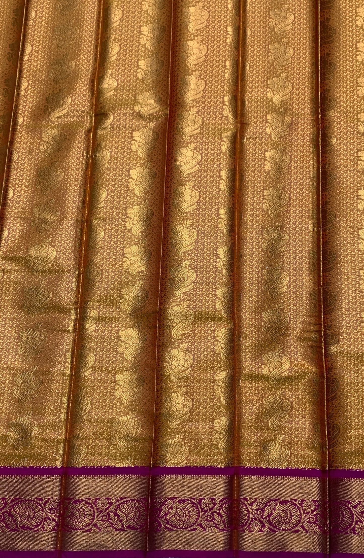 Vegan Silk Saree Golden Yellow Colour with Copper and Pink Border