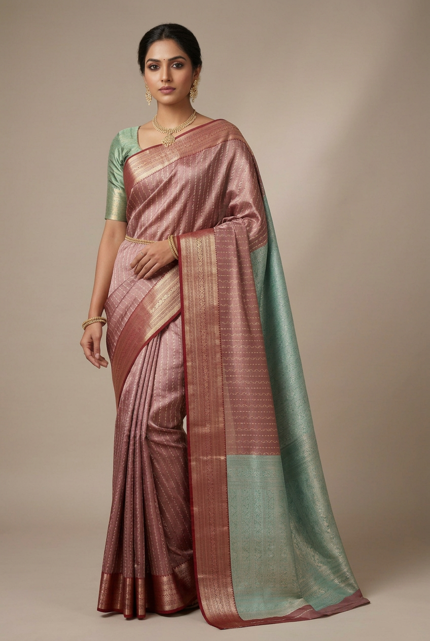 Fancy Tissue Saree Brown Colour with Self Design Border