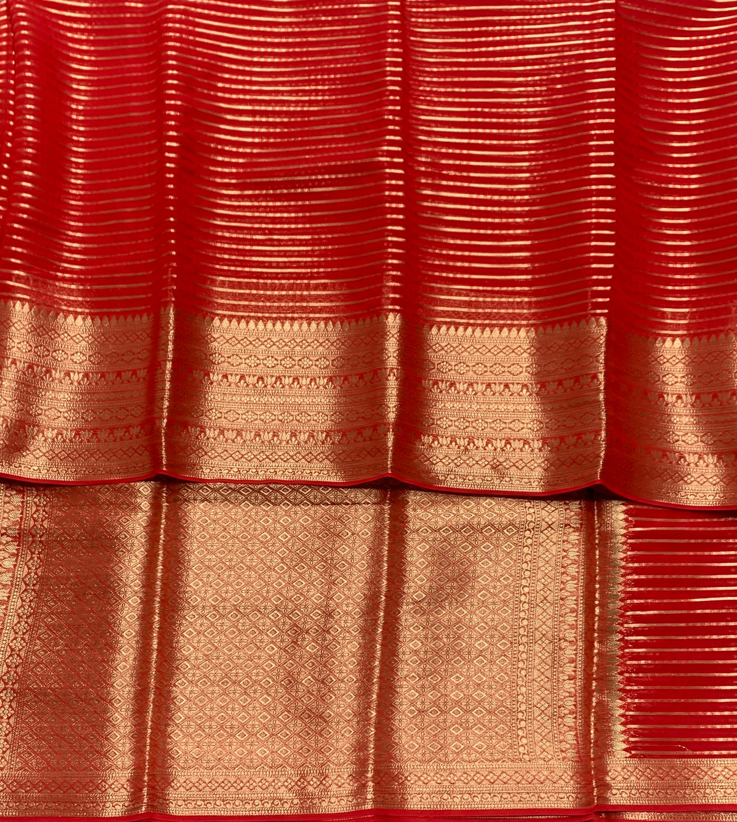 Georgette Saree Red Colour with Sliver Floral Design Border