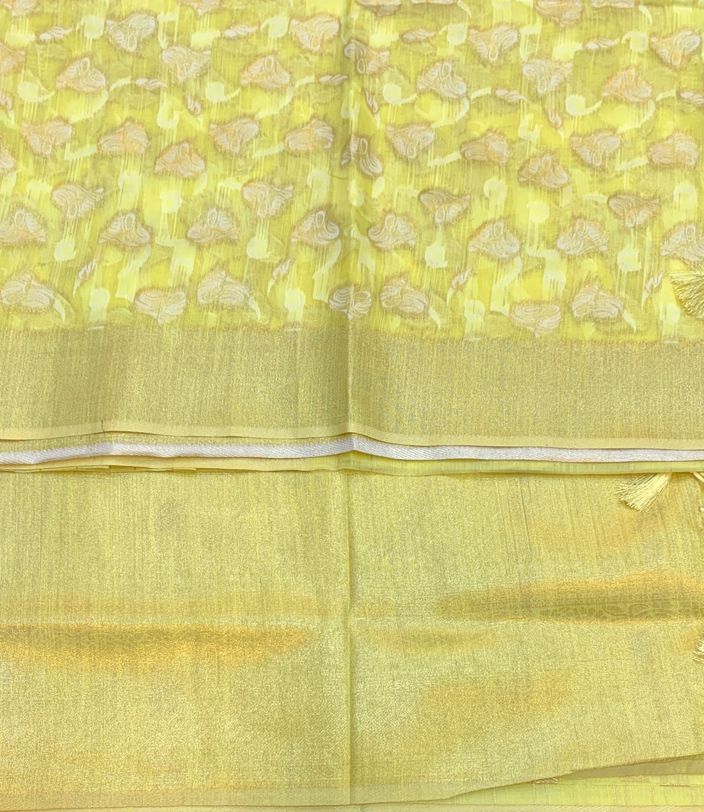 Banaras Katan Saree Yellow Colour with Katan Work Border