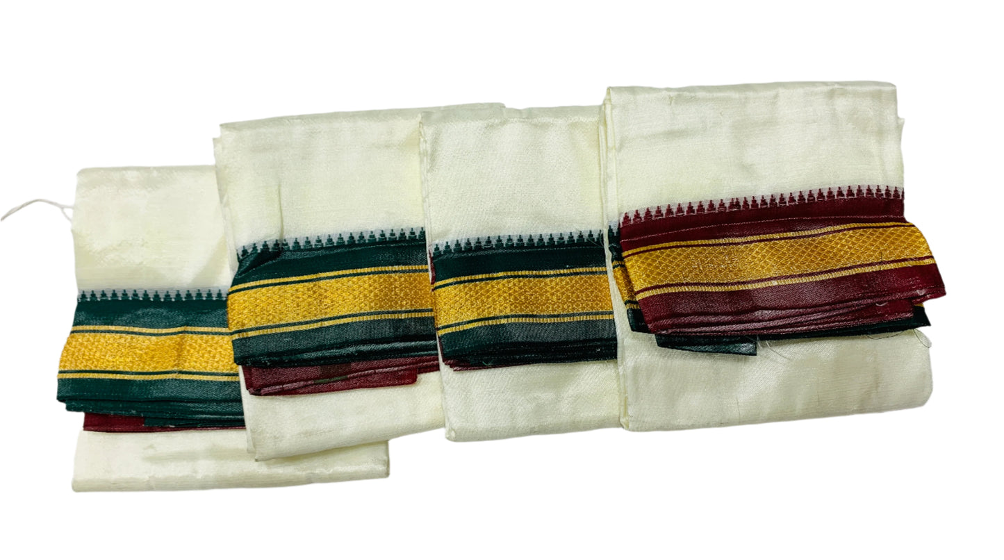 Art Silk Pooja Towel Cream Colour with Zari Border - Pack of 4