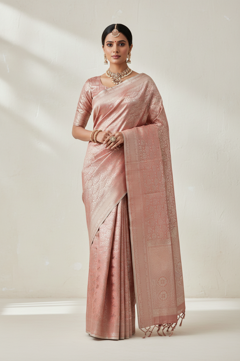 Fancy Tissue Saree Maroon Colour with Self Design Border