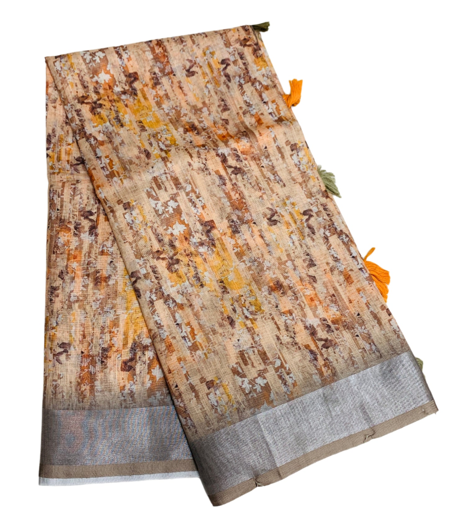 Jute Cotton Saree Light Peach Colour with Thread Border