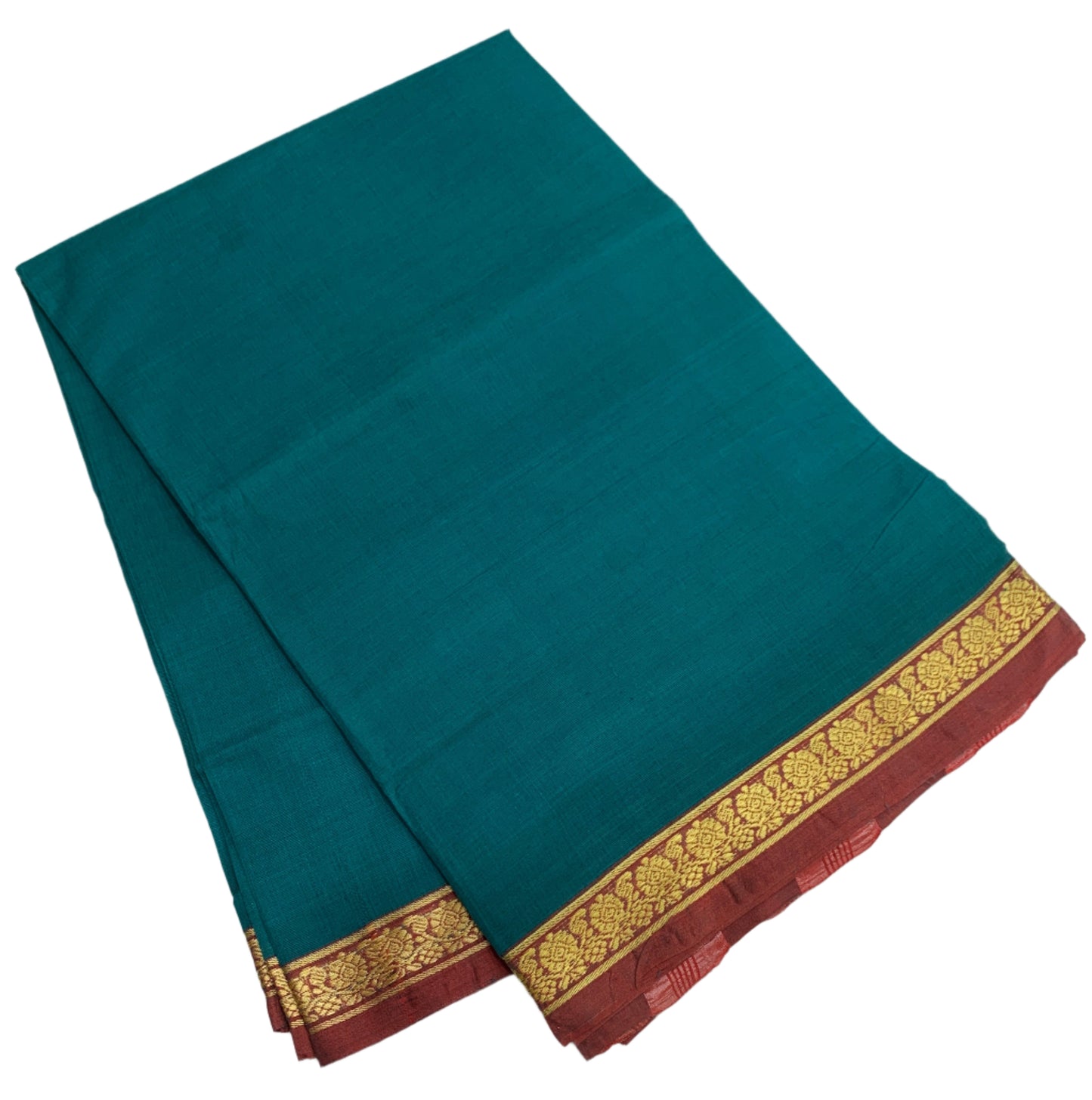 Chettinad Cotton Saree Rama Green Colour with Maroon Border