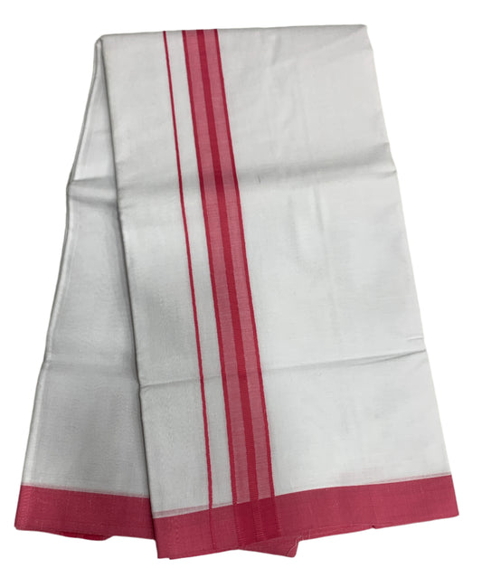 8 Mulam White Cotton Dhoti with Large Neon Pink Border