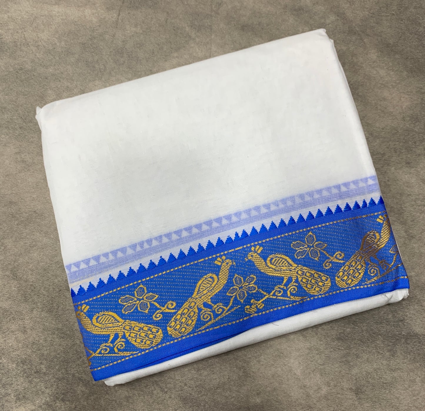 9X6 Cotton Dhoti White Colour with Blue and Pink Border with Angavastram