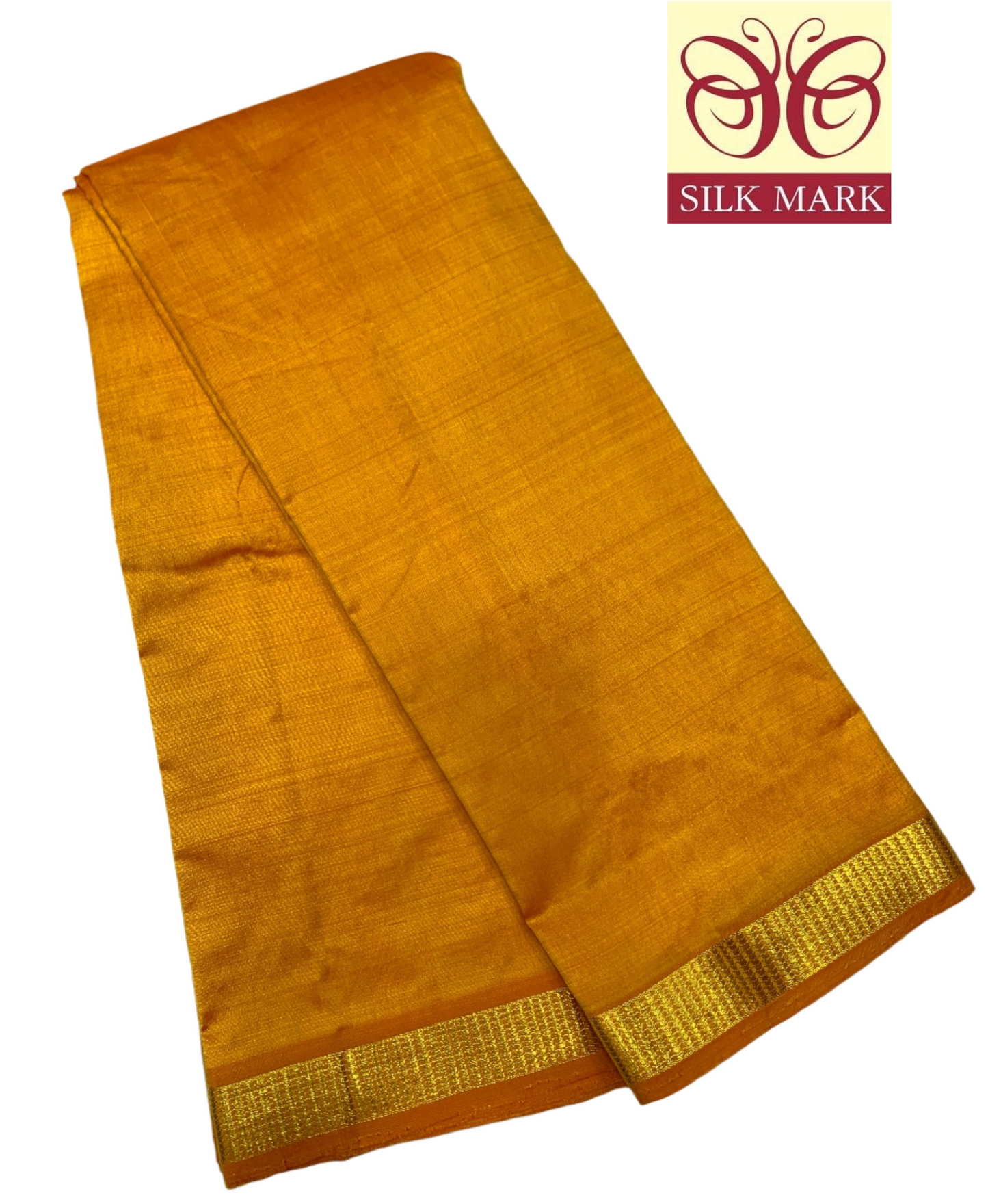 Pure Kanchipuram Silk Yellow Colour with Golden Zari Border
