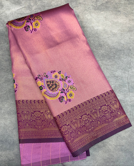 Fancy Tissue Saree Pink Colour with Magenta Border
