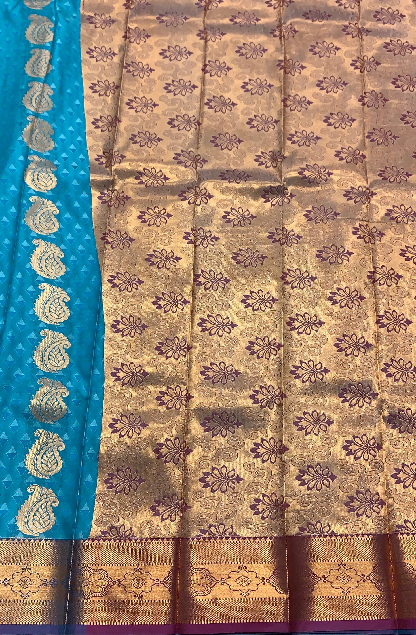 Vegan Silk Saree Rama Green Colour Saree with Copper Border