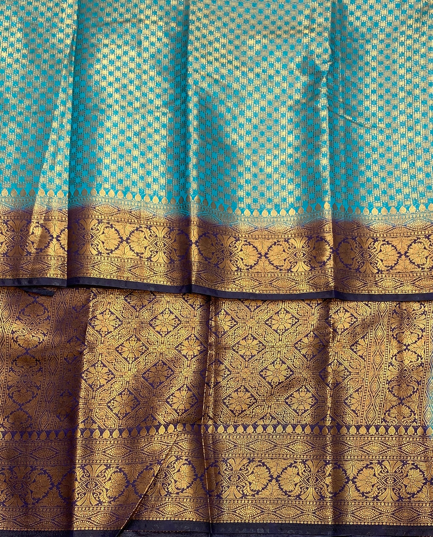 Crepe Saree Sky Blue Colour with Navy Blue Border