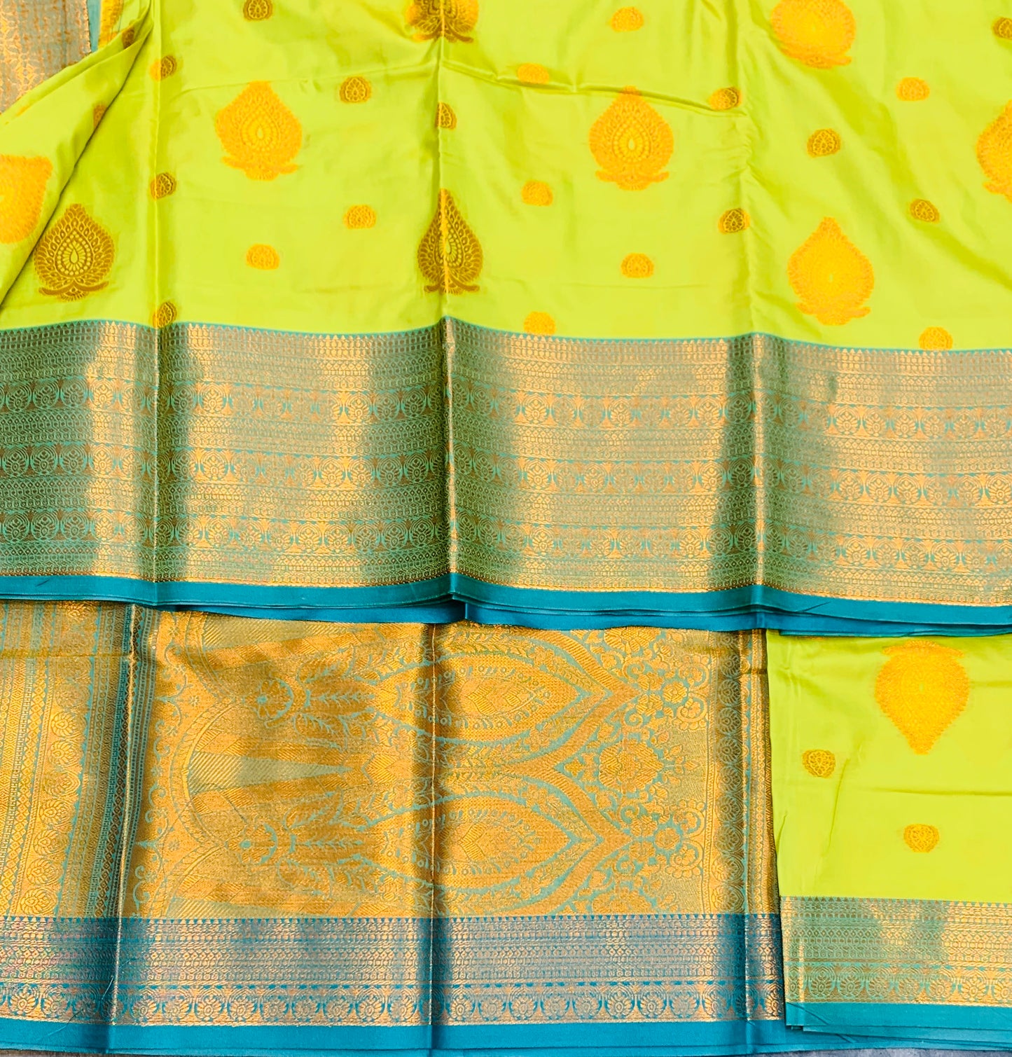 Soft Silk Casual Saree Apple Green Colour with Rama Green and Golden Colour Border