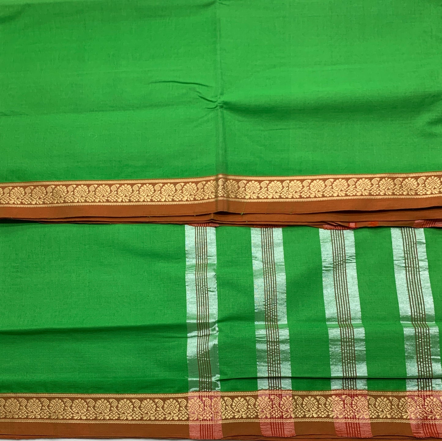 Chettinad Cotton Saree Light Green Colour with Brown Border