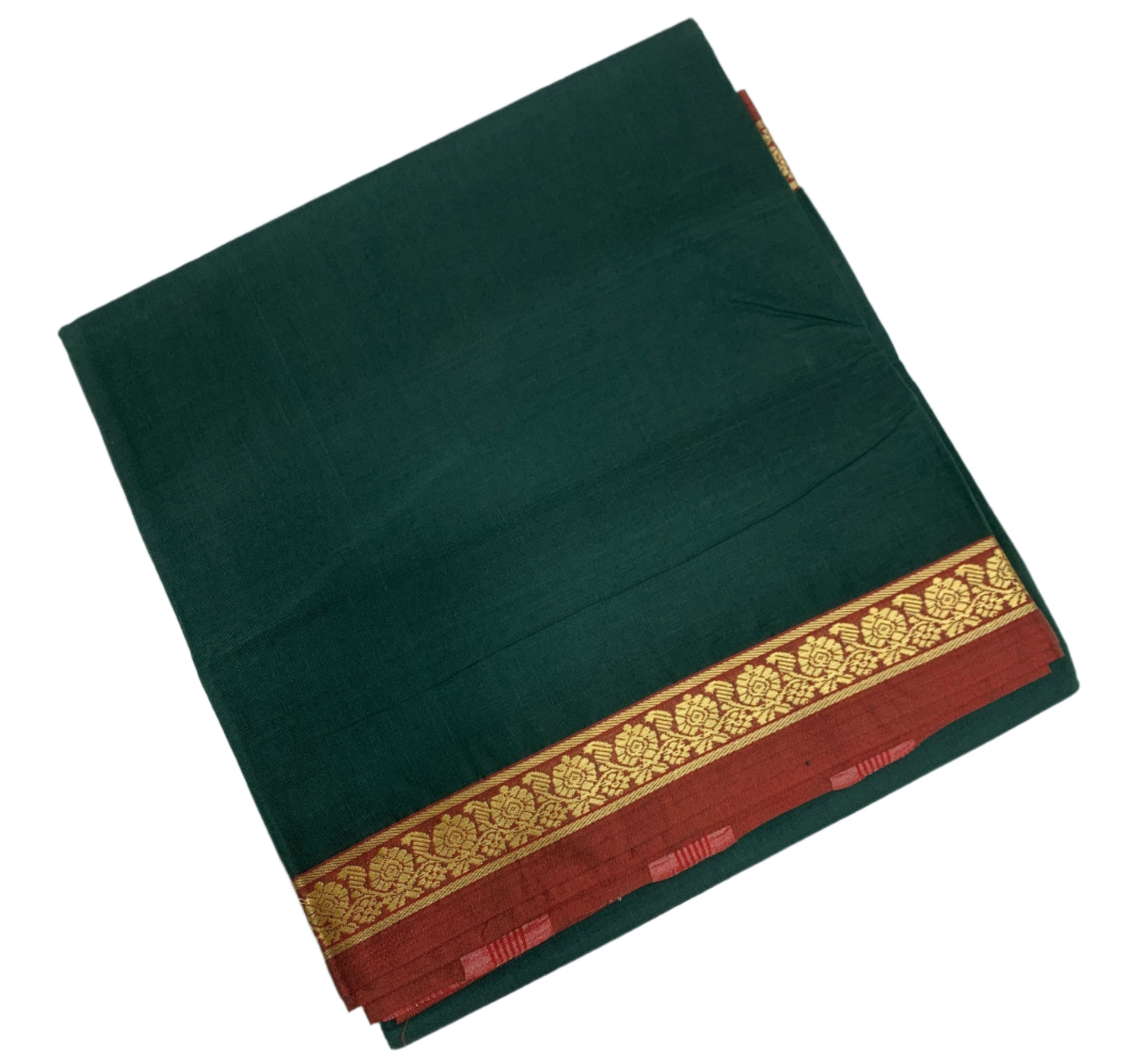 Chettinad Cotton Saree Dark Green Colour with Maroon Border