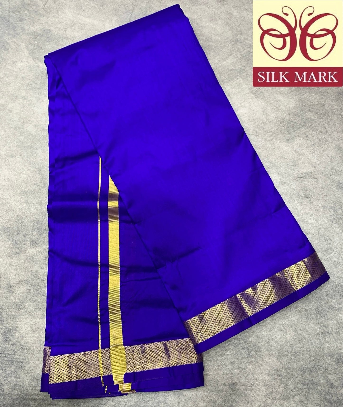 9X5 Pure Silk Dhoti Violet with Golden Zari Border