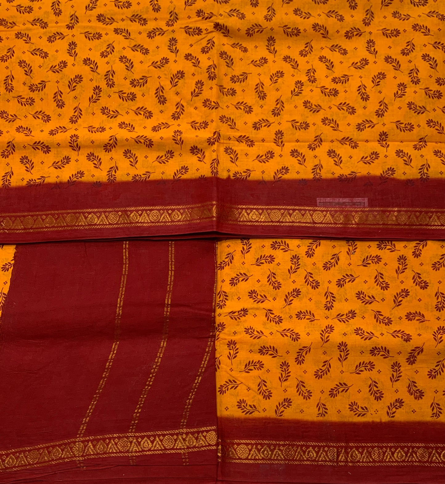 9 yards Cotton Saree Mango Yellow Colour with Maroon Border