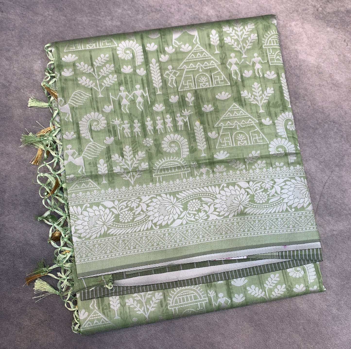 Banaras Katan Saree Light Green Colour with Katan Work Border
