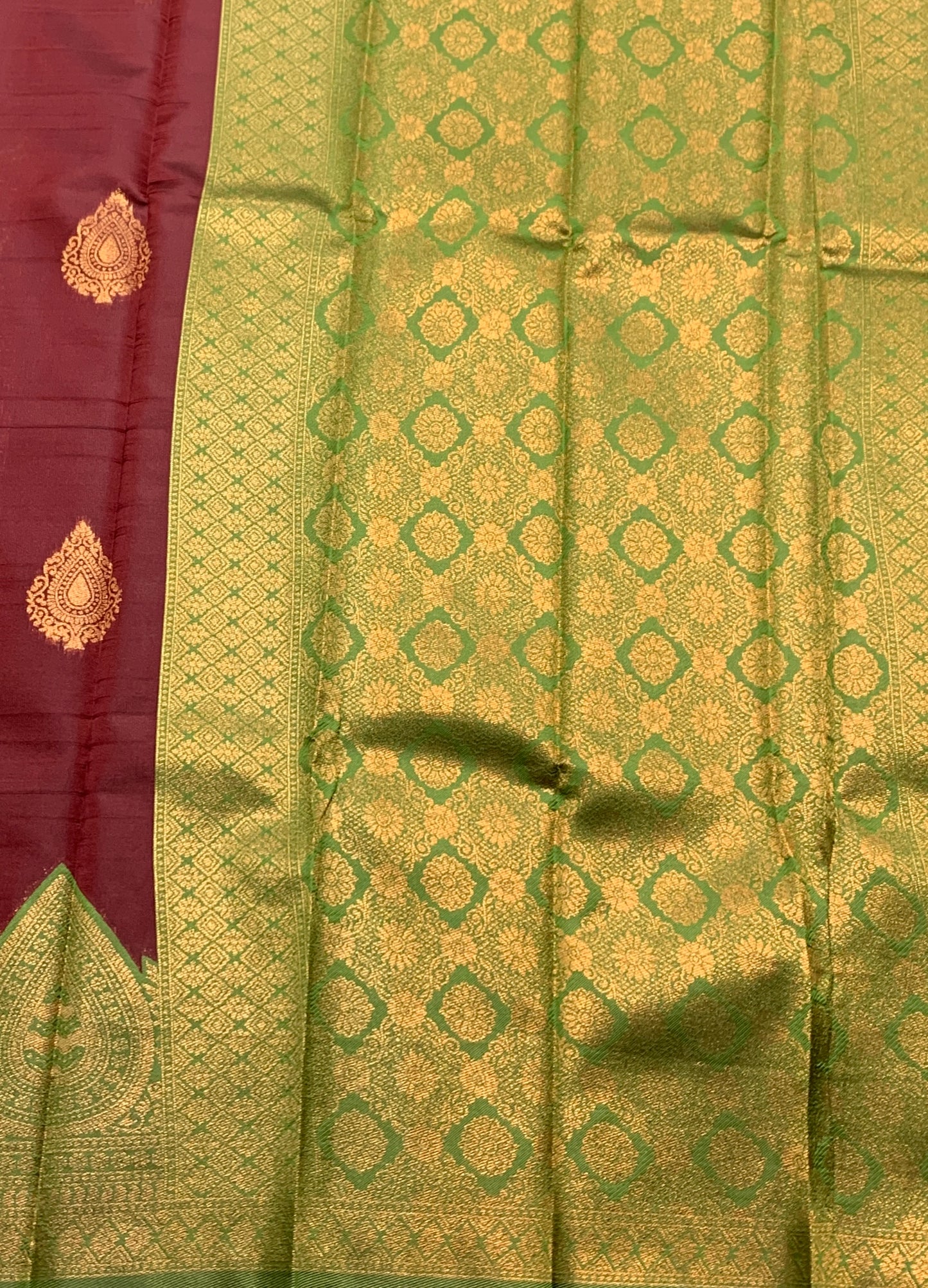 Maroon Colour Art Silk Saree with Olive Green Border