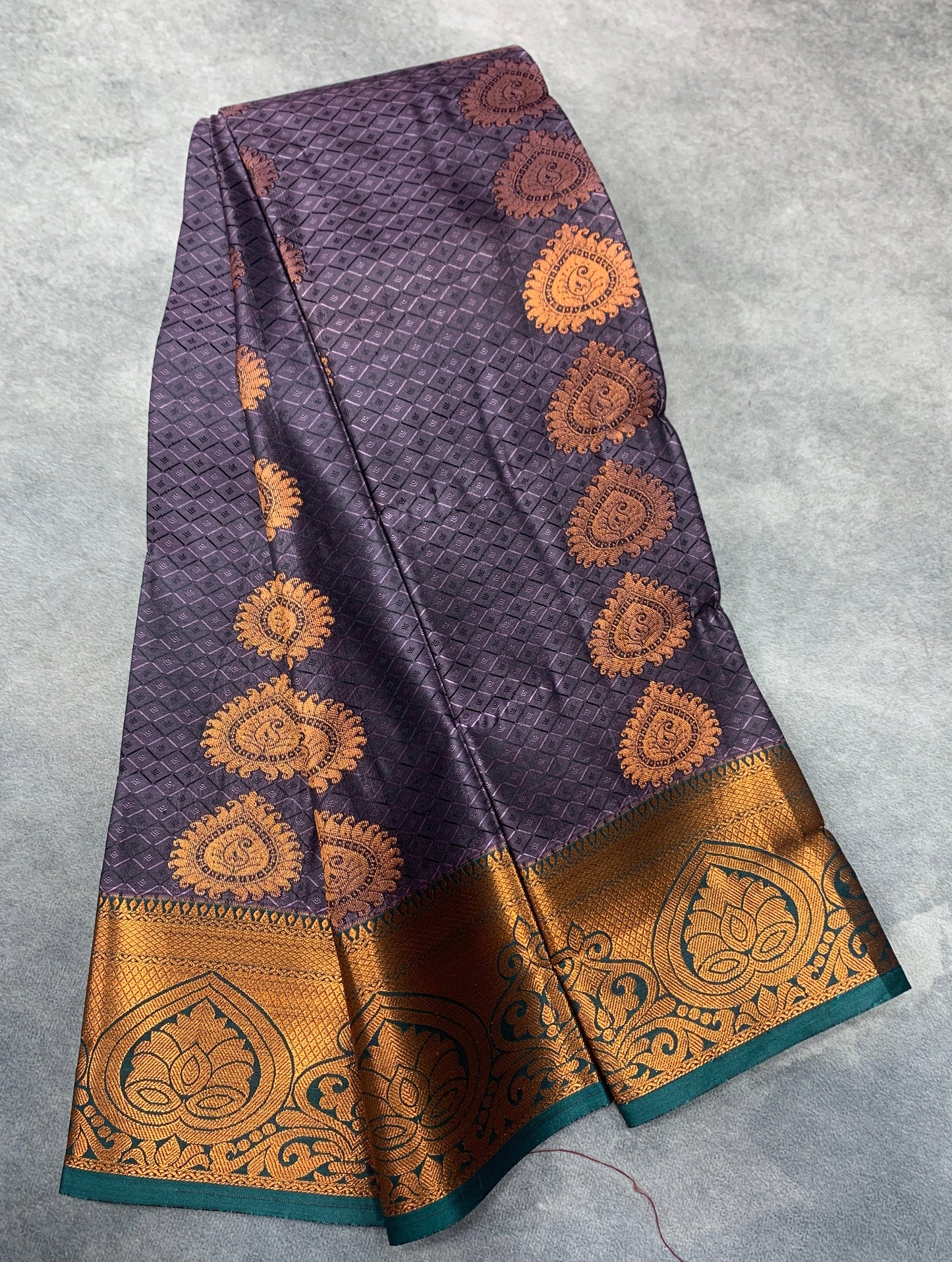 Vegan Silk Saree Gray Colour with Copper Border