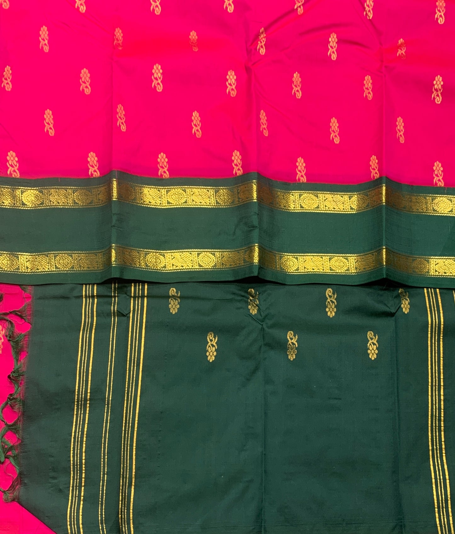 Semi Silk Saree Pink Colour with Rettai Pettu Border-(One Side Border)