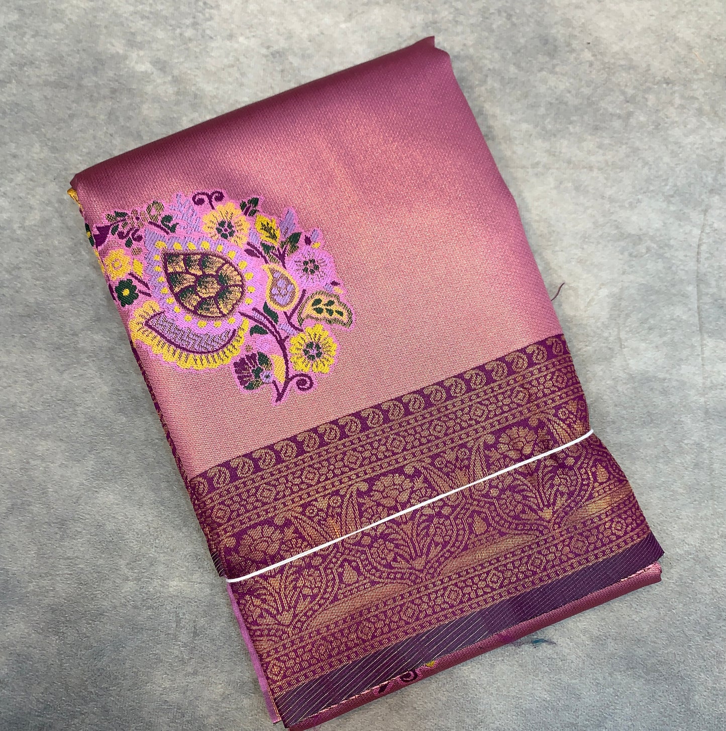Fancy Tissue Saree Pink Colour with Magenta Border