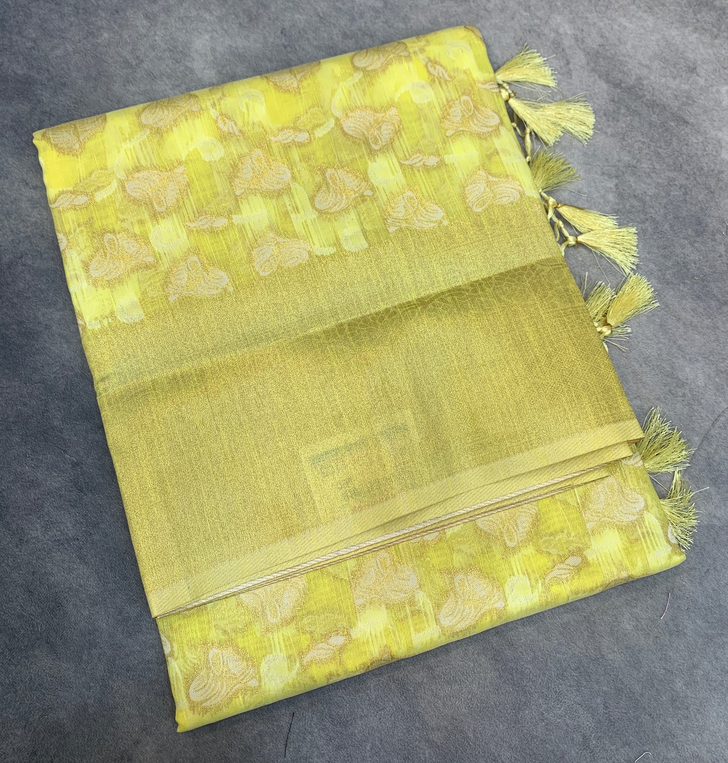 Banaras Katan Saree Yellow Colour with Katan Work Border