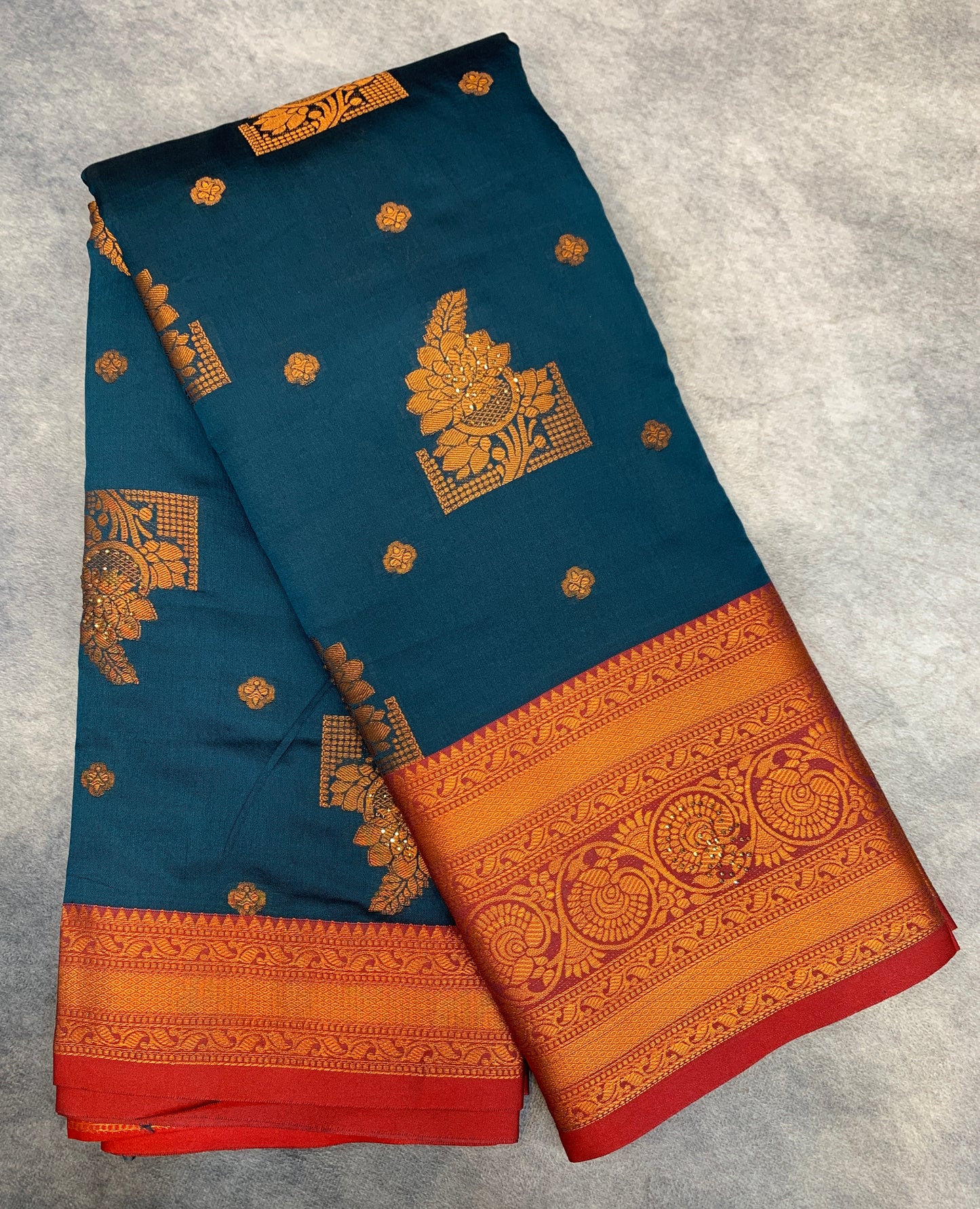 Soft Silk Casual Saree Dark Blue Colour with Maroon and Golden Colour Border