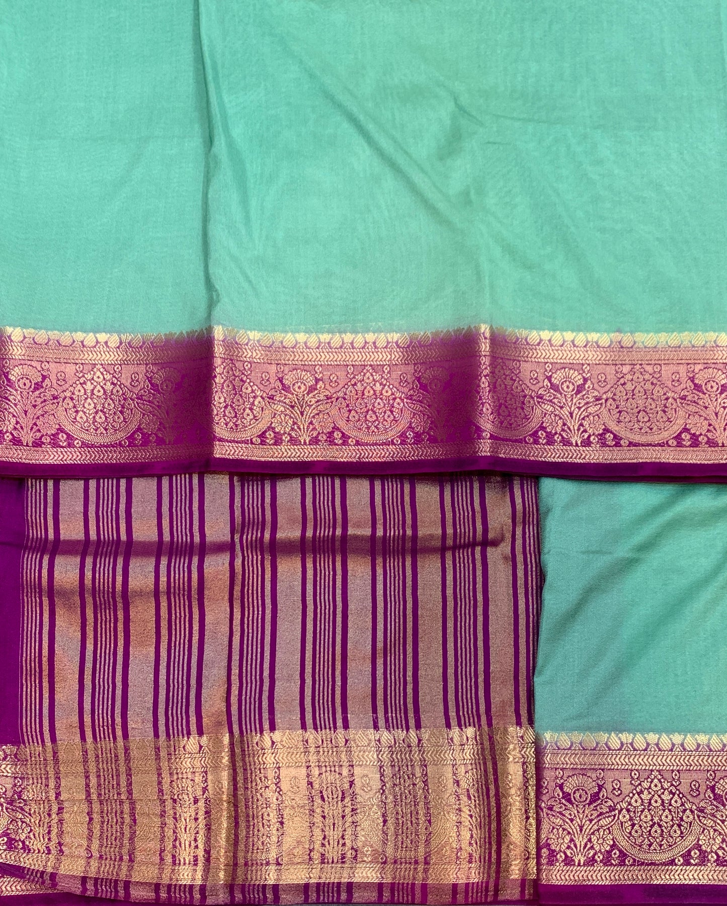 Crepe Saree Sapphire Colour with Magenta Border