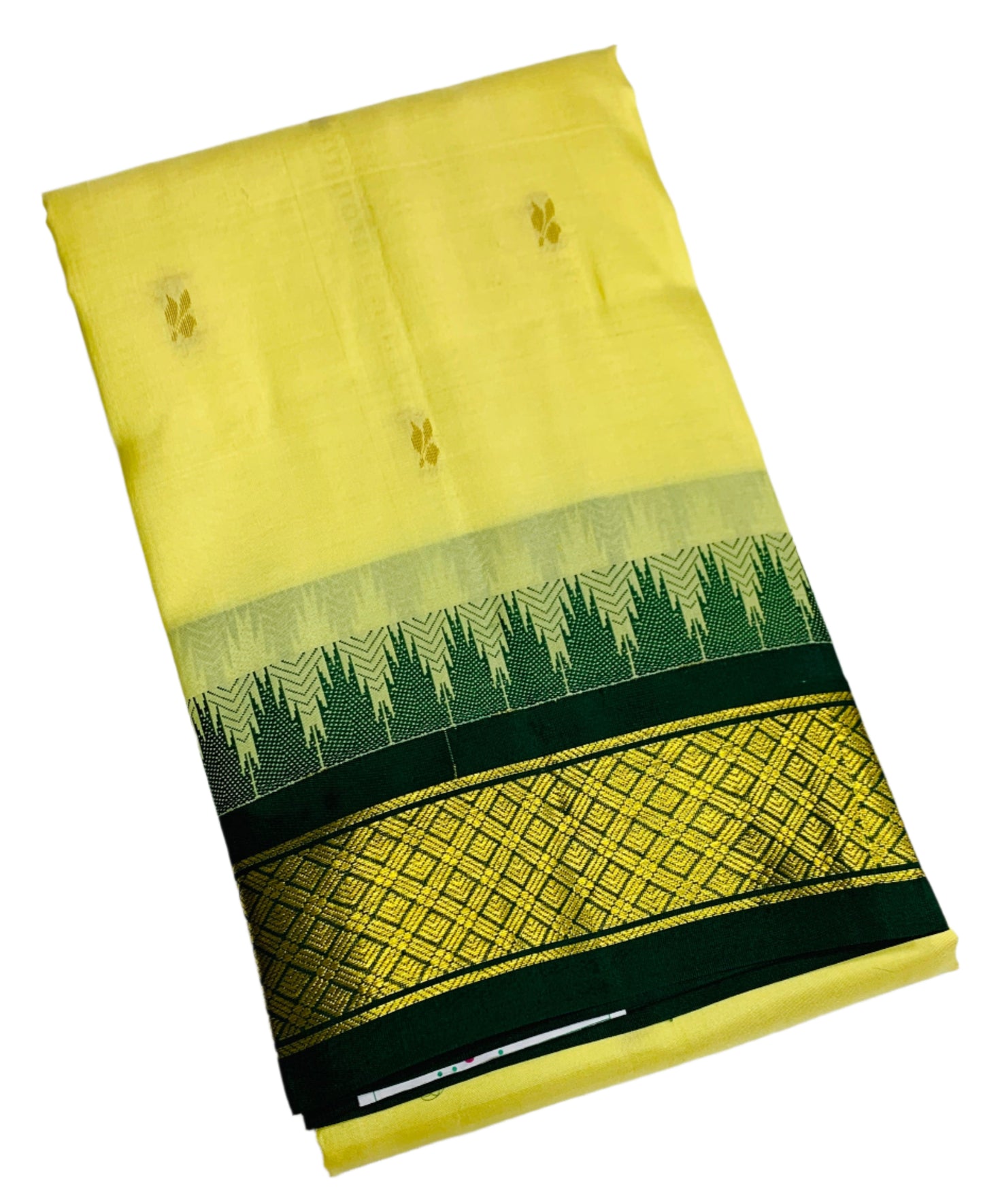 Pure Kanchipuram Silk Saree Light Cream Colour with Green Border