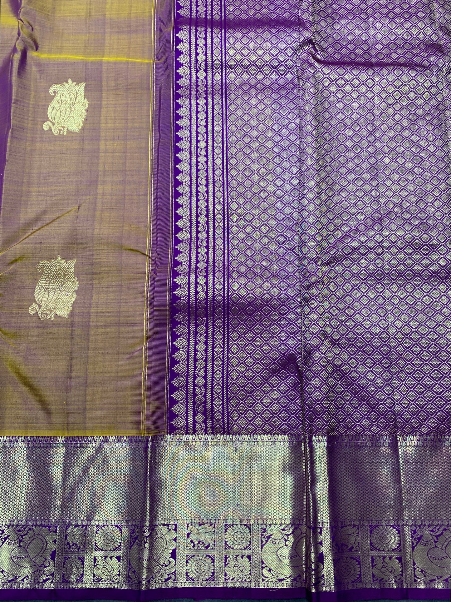 Pure Kanchipuram Silk Saree Dual Colour with Purple Border