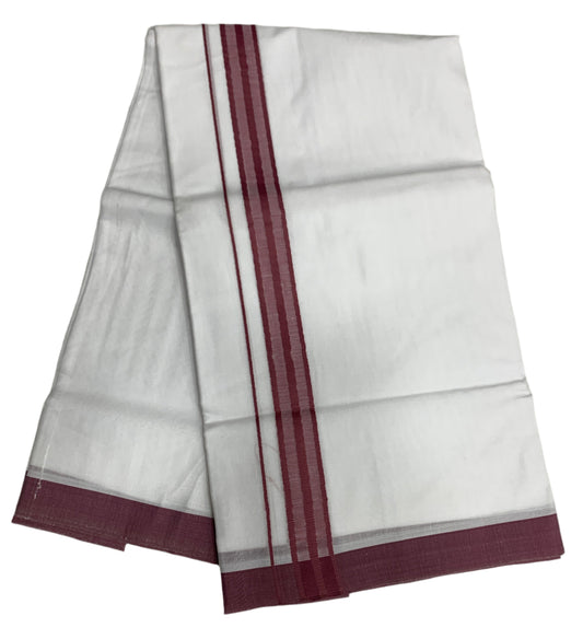 8 Mulam White Cotton Dhoti with Large Light Brown Border