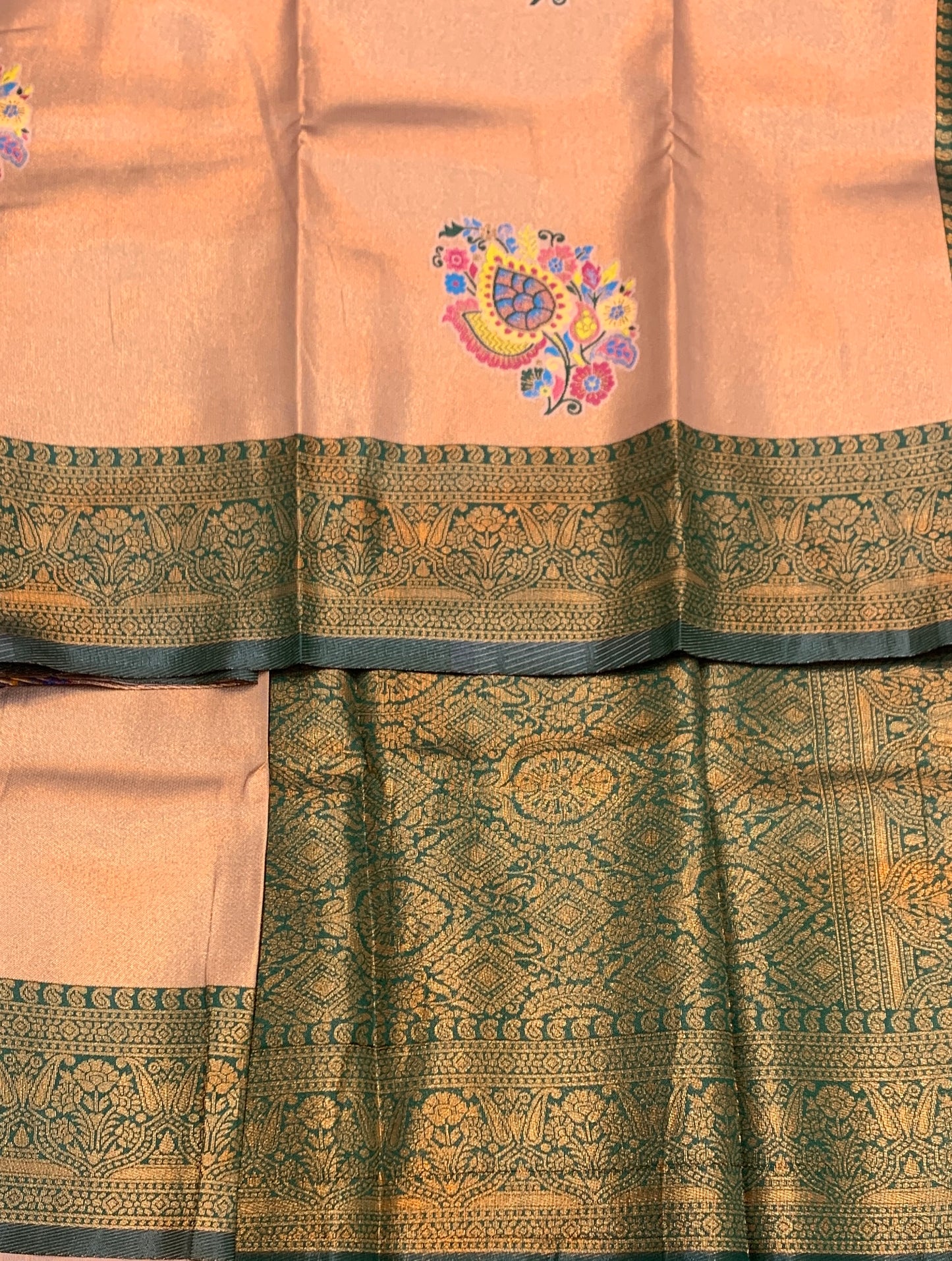Fancy Tissue Saree Sandal Colour with Green Border