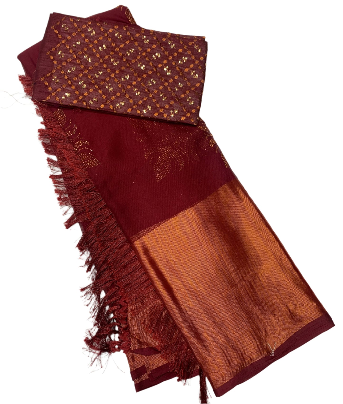 Embroidery Work Saree Maroon Colour with Copper border