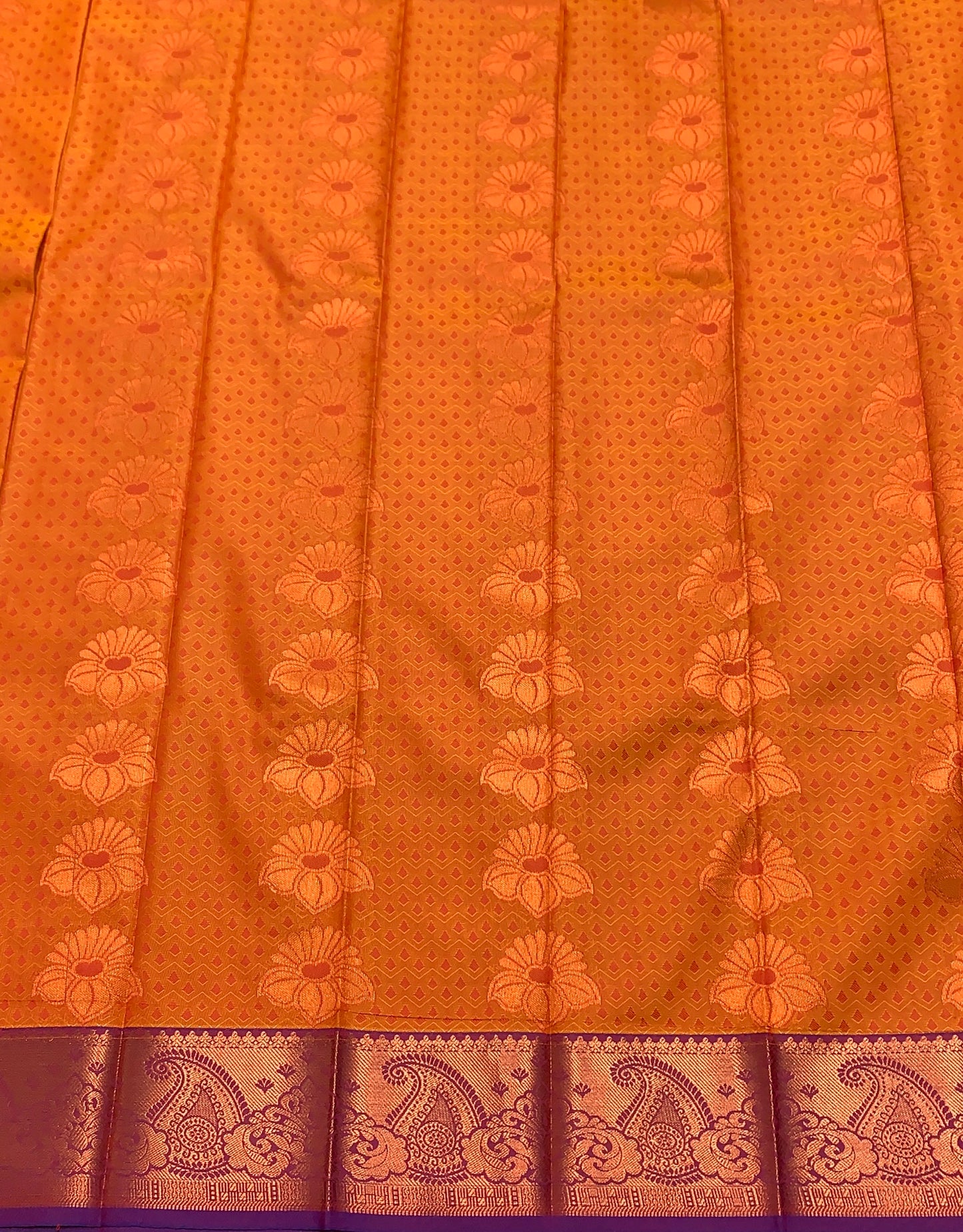 Vegan Silk Saree Light Orange Colour with Blue and Copper Border