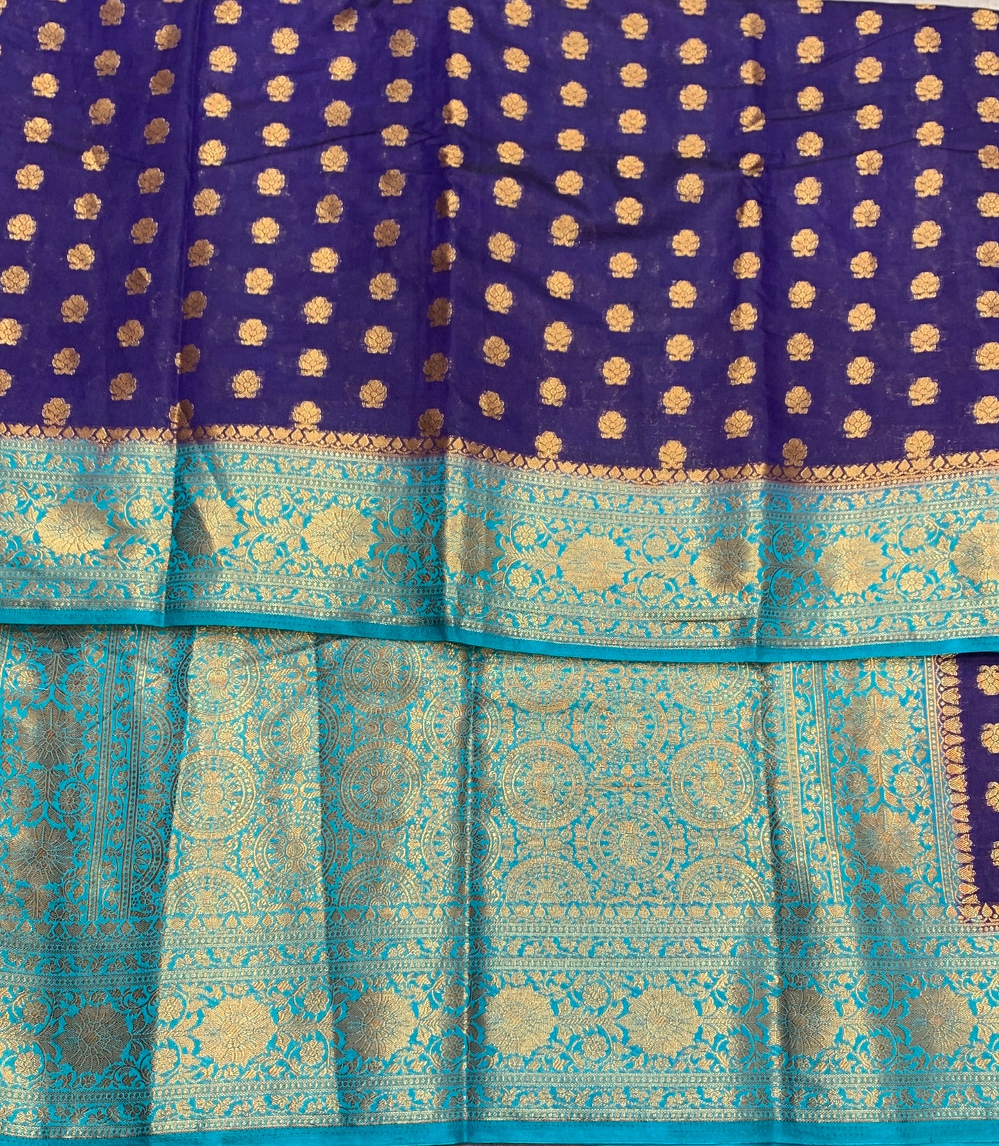 Crepe Saree Navy Blue Colour with Sky Blue Border