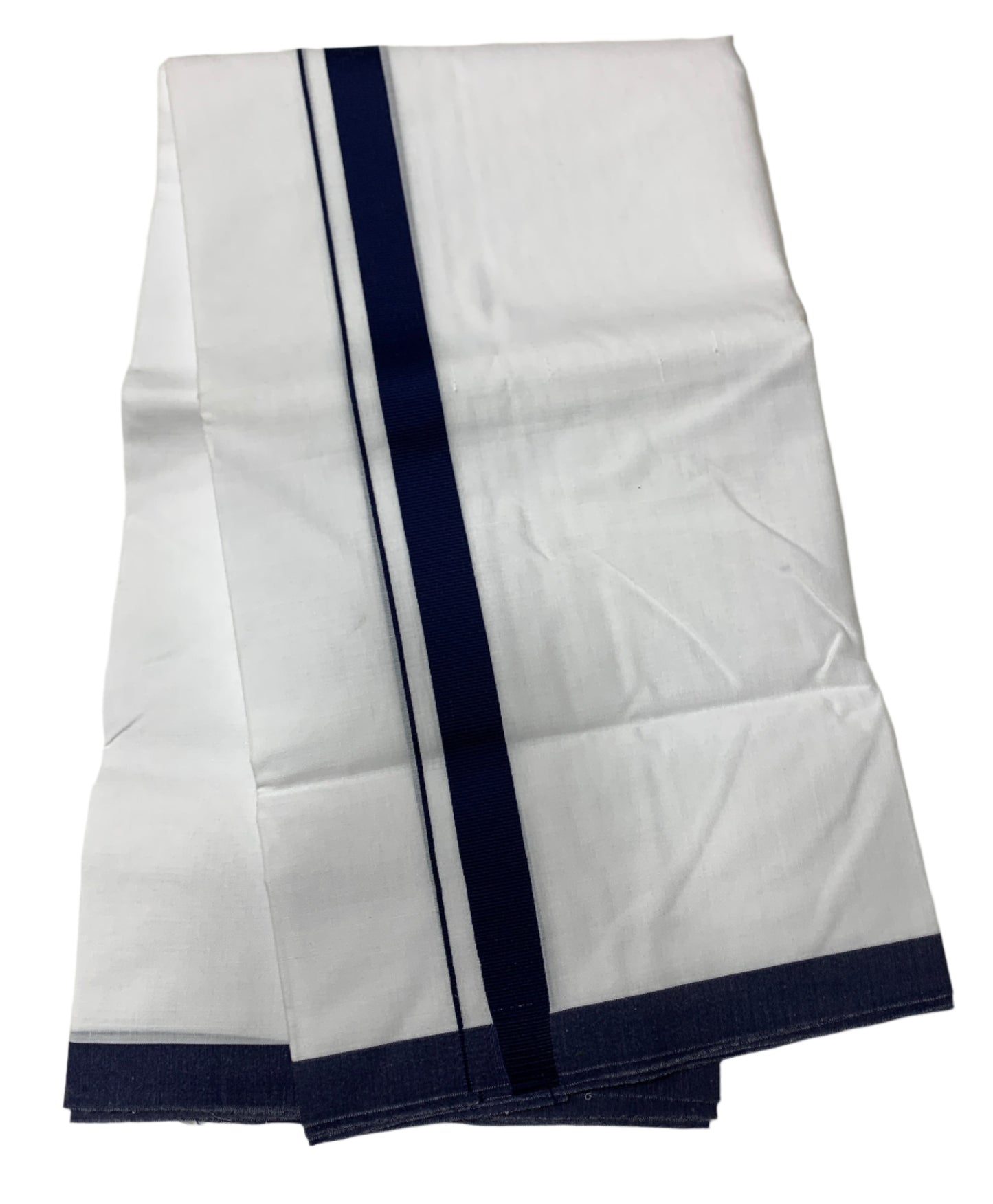 8 Mulam White Cotton Dhoti with Large Navy Blue Border