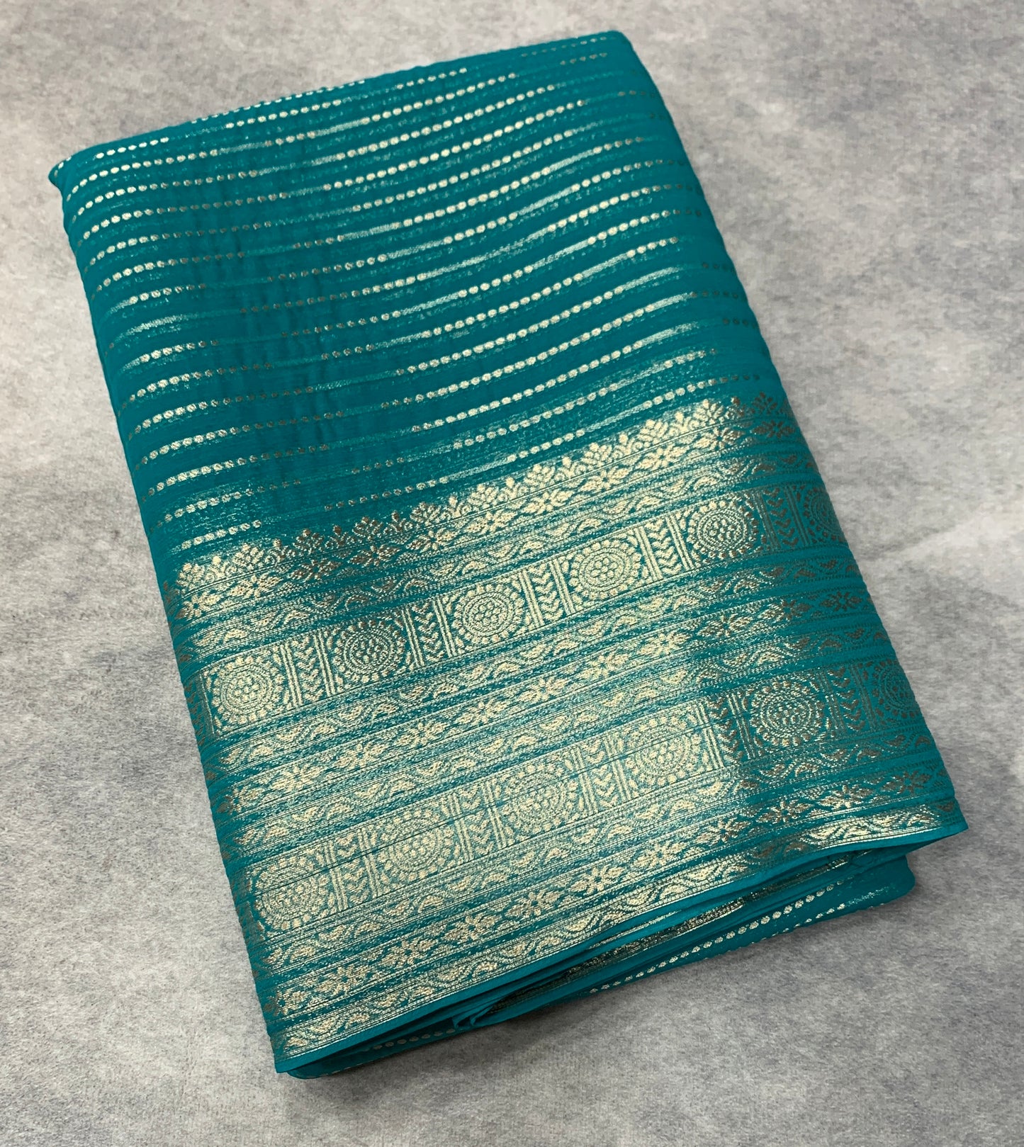 Georgette Saree Rama Green Colour with Sliver Floral Design Border