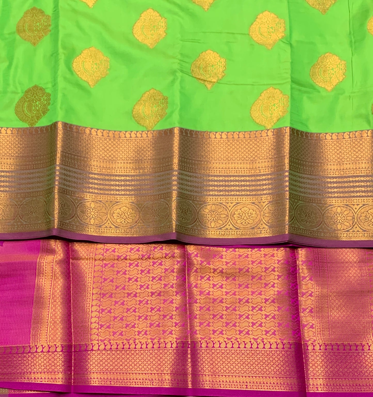 Soft Silk Casual Saree Light Green Colour with Pink and Golden Colour Border