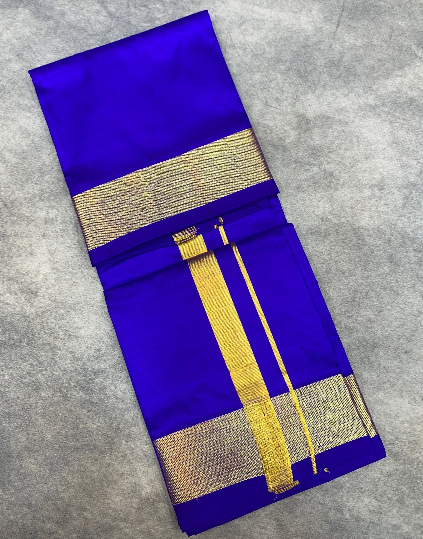 4 Mulam Silk Pooja Towel Ink Blue Colour with Zari Border