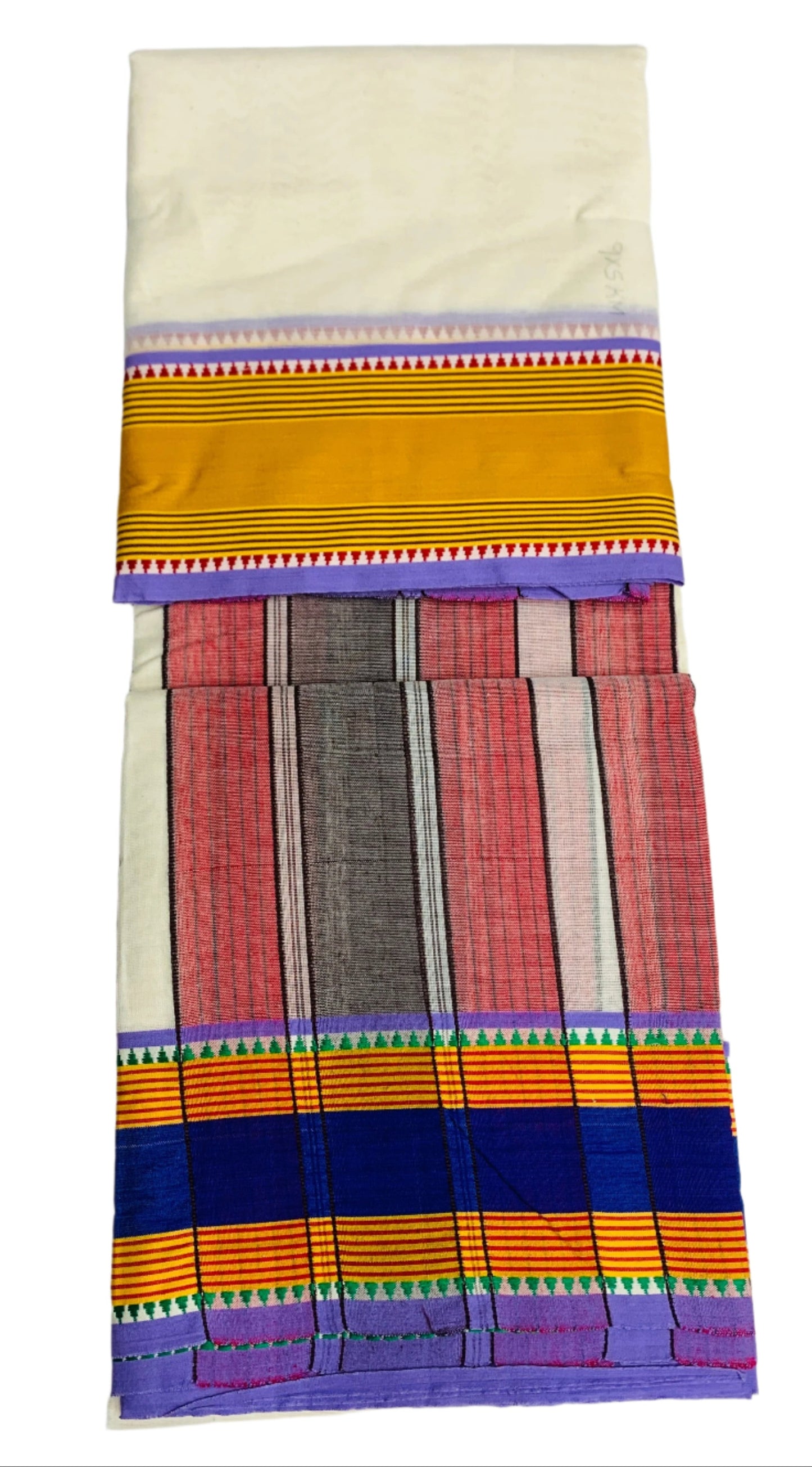 9X5 Cotton Unbleached Dhoti Mustard Border with Angavastram