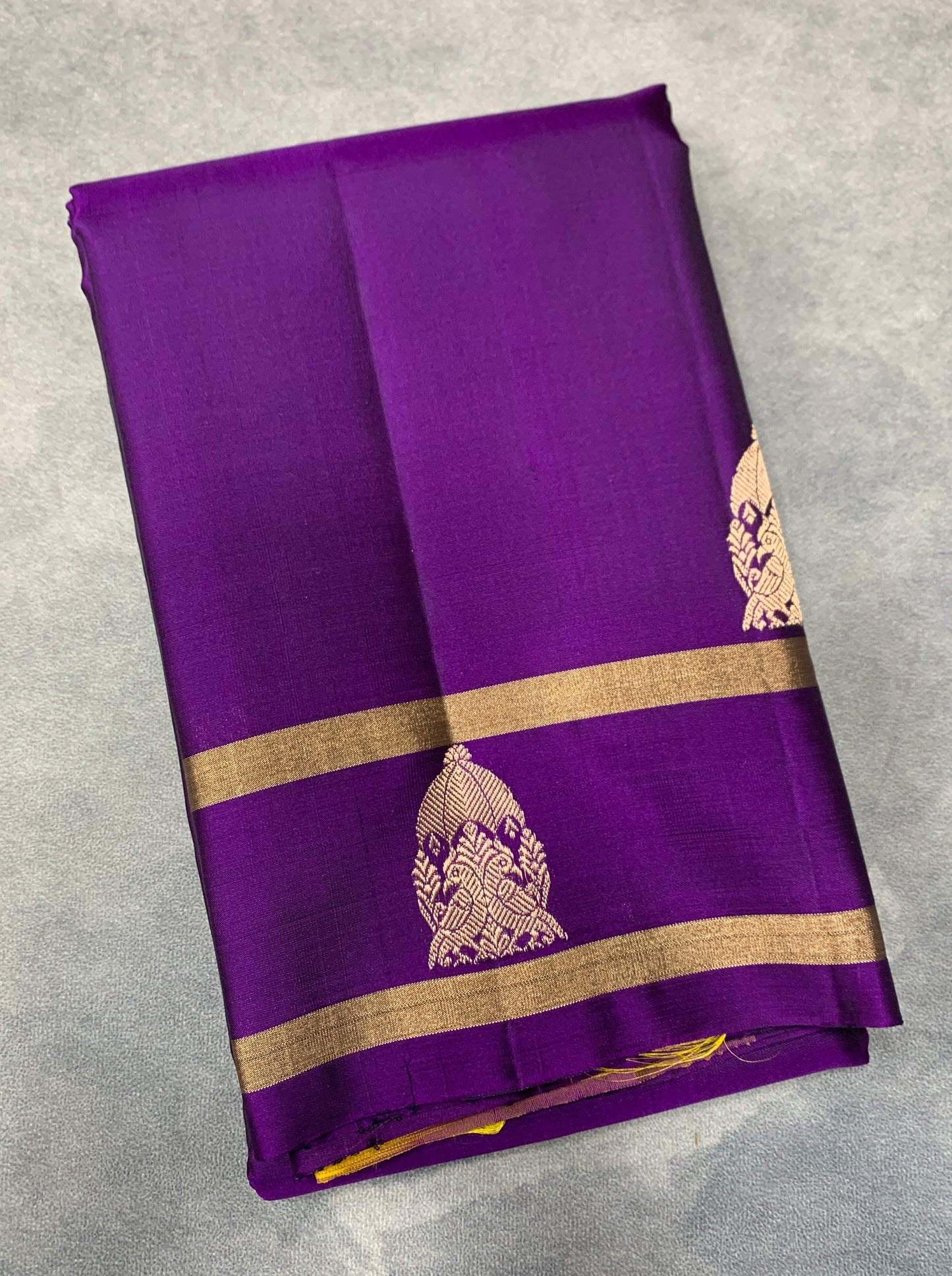 Pure Kanchipuram Silk Saree Deep Violet Colour with Golden Zari Bands Border