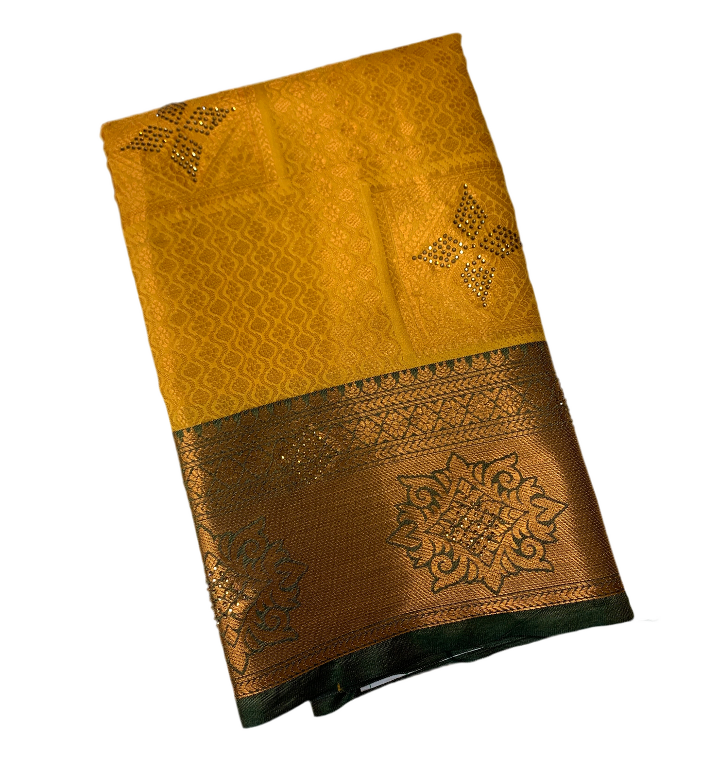 Art Silk Saree Mustard Colour with Green Border