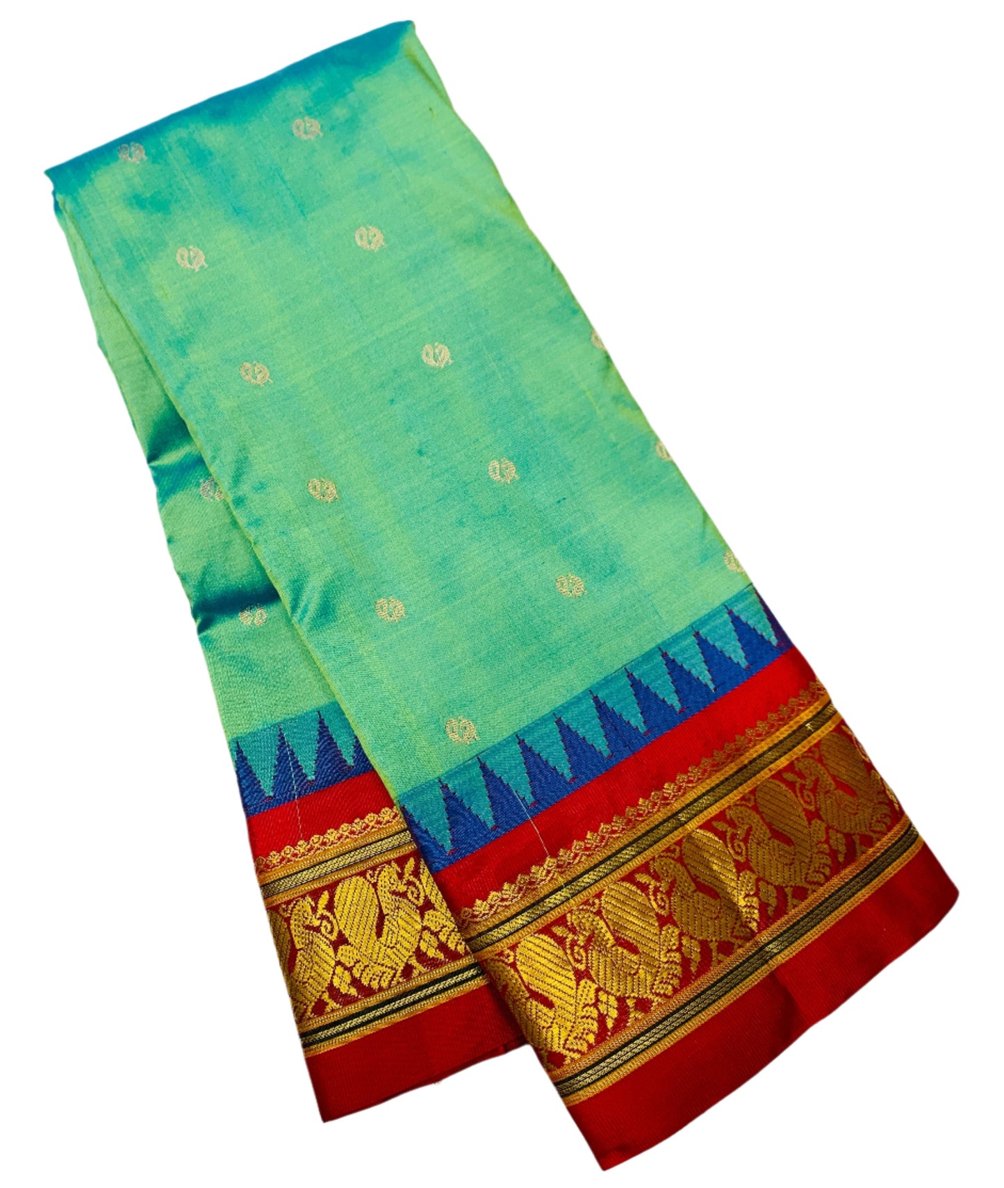 Pure Kanchipuram Silk Saree Dual Shade with Contrast Red Annam Border