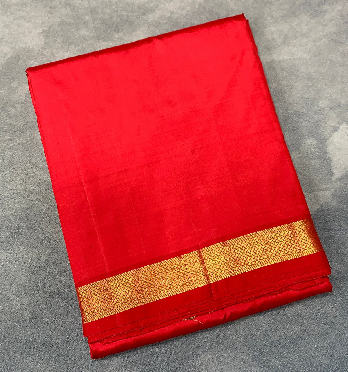 9X5 Pure Silk Dhoti Red Colour with Small Golden Zari Border